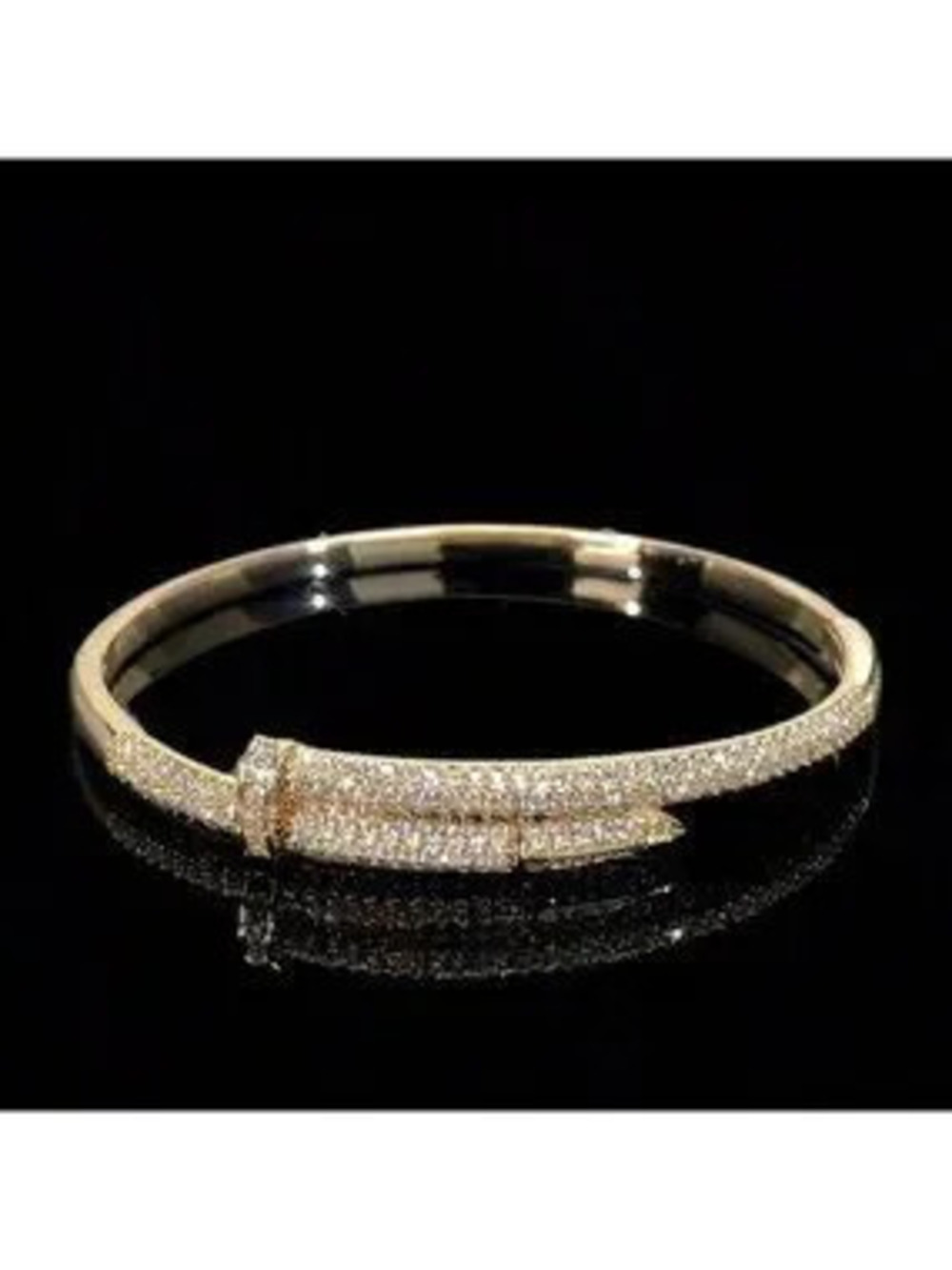 18K Gold Plated Nail Bangle Bracelet with CZ Pave | Luxury Statement Jewelry